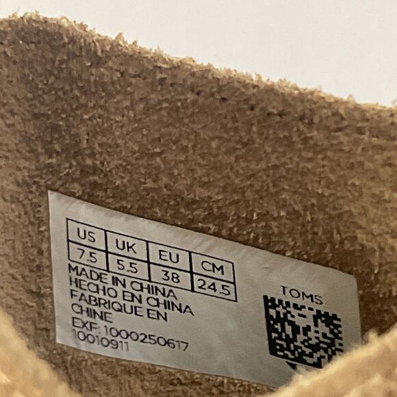 TOMS Ankle Boots Women's 7.5 Tan Suede Block Heel Wrap Lace Booties Casual Fall - Picture 9 of 13